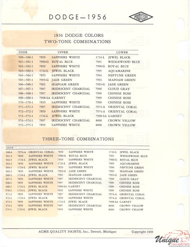 1956 Dodge Paint Charts Acme 3